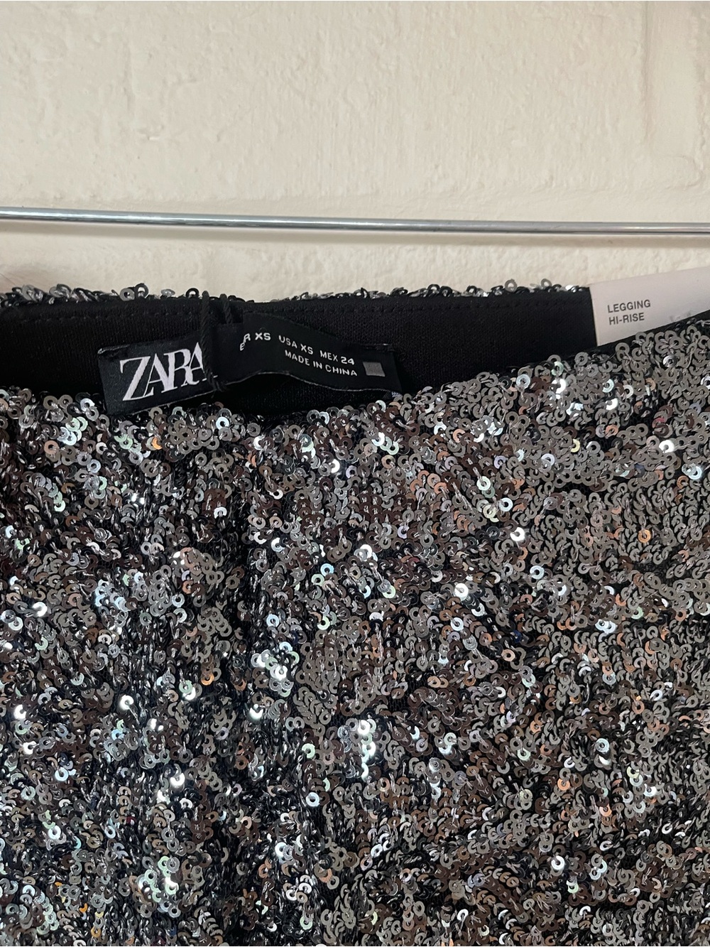NWT Zara Festive Days Silver Sequin High Rise Flare Pants XS - Picture 5 of 6